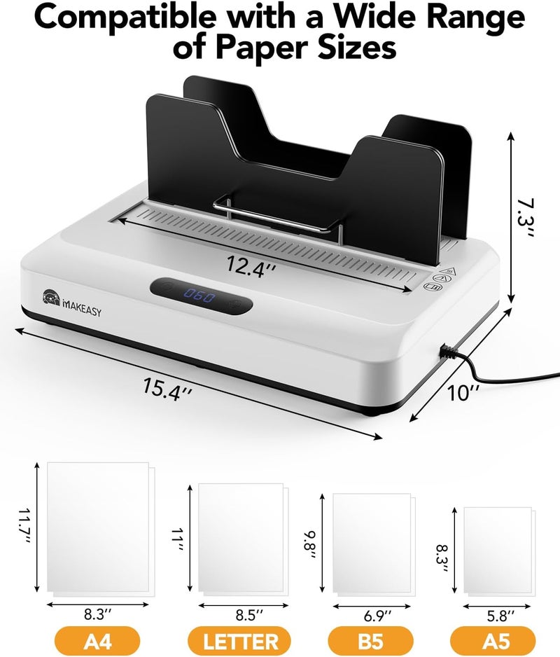 Makeasy Thermal Binding Machine 500 Sheets Capacity with 10PCS Binding Covers, Digital Touch Panel, Air Cooling, Electric Thermal Binder for A4//A5/Letter Size Documents - Image 3